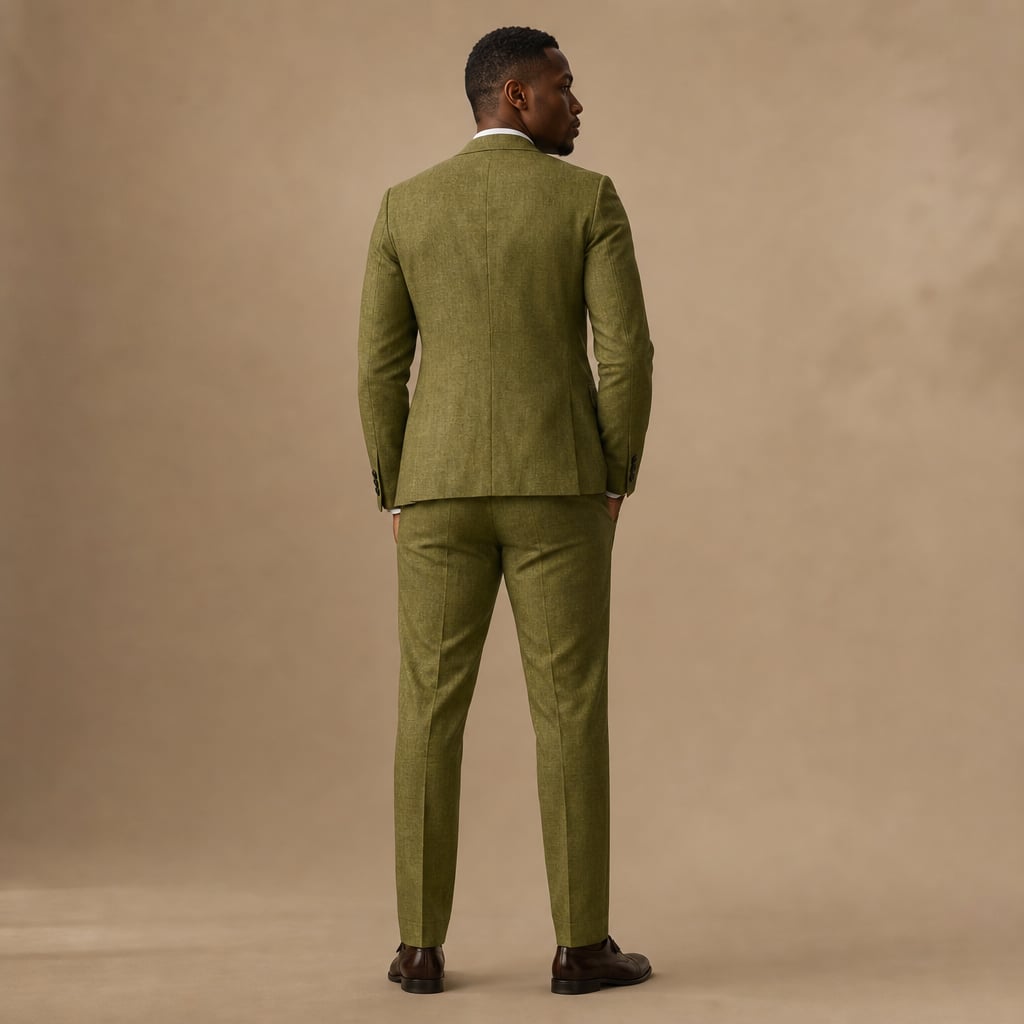 Two-Piece Blazer & Trouser Set Slim Fit Tailored Formal Olive Green – Full Look