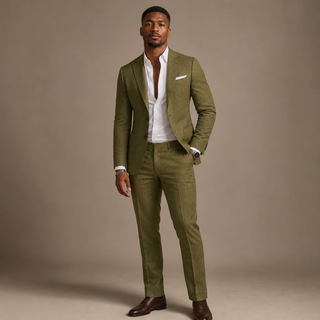 Two-Piece Blazer & Trouser Set Slim Fit Tailored Formal Olive Green – Product Photo