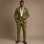 Two-Piece Blazer & Trouser Set Slim Fit Tailored Formal in Olive Green – Tarlano Premium Menswear