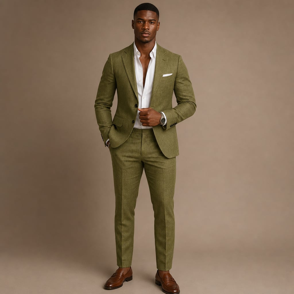 Two-Piece Blazer & Trouser Set Slim Fit Tailored Formal in Olive Green – Tarlano Premium Menswear