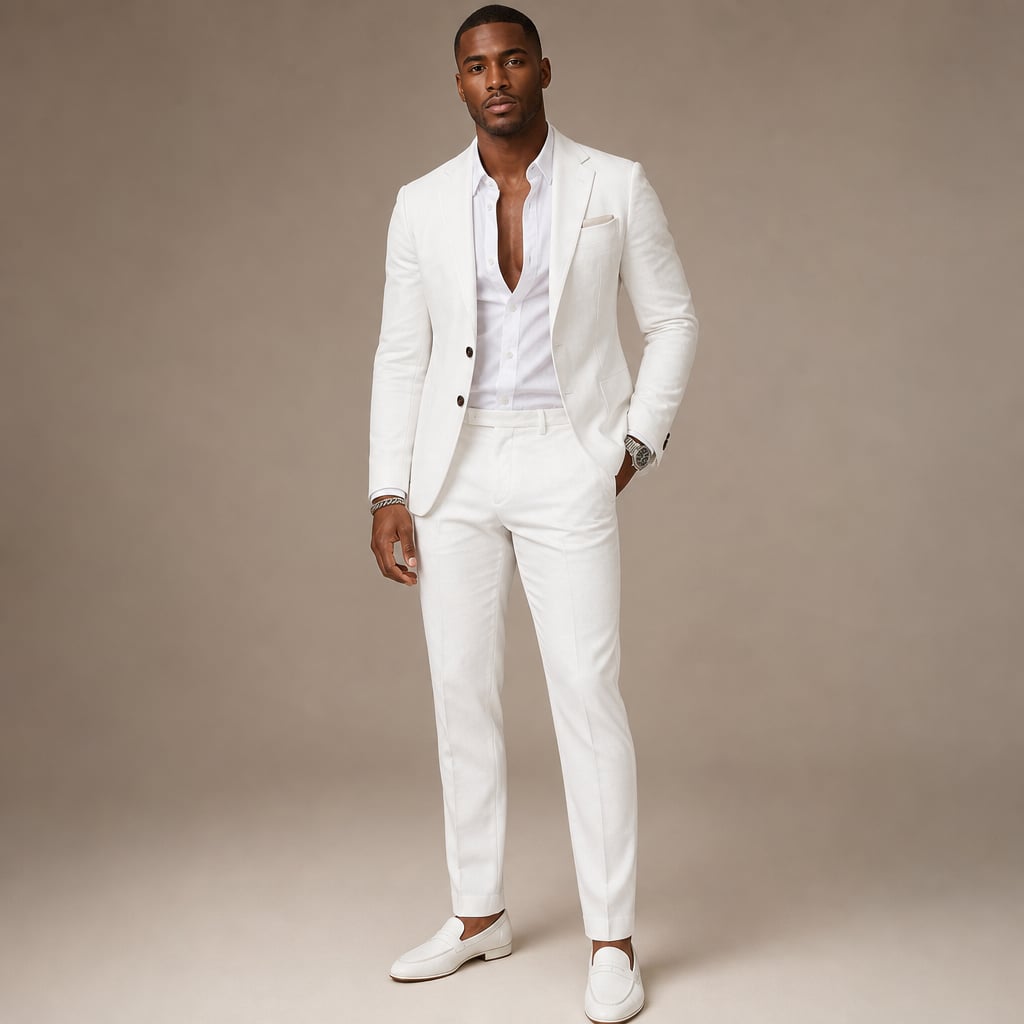 Two-Piece Blazer & Trouser Set Slim Fit Tailored Formal White – Product Photo