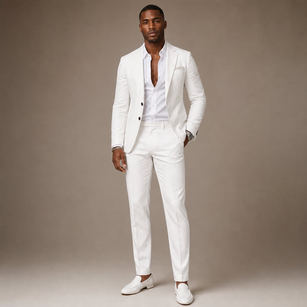 Two-Piece Blazer & Trouser Set Slim Fit Tailored Formal in White – Tarlano Premium Menswear