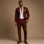 Two-Piece Blazer & Trouser Set Slim Fit Tailored Formal Wine Red – Product Photo