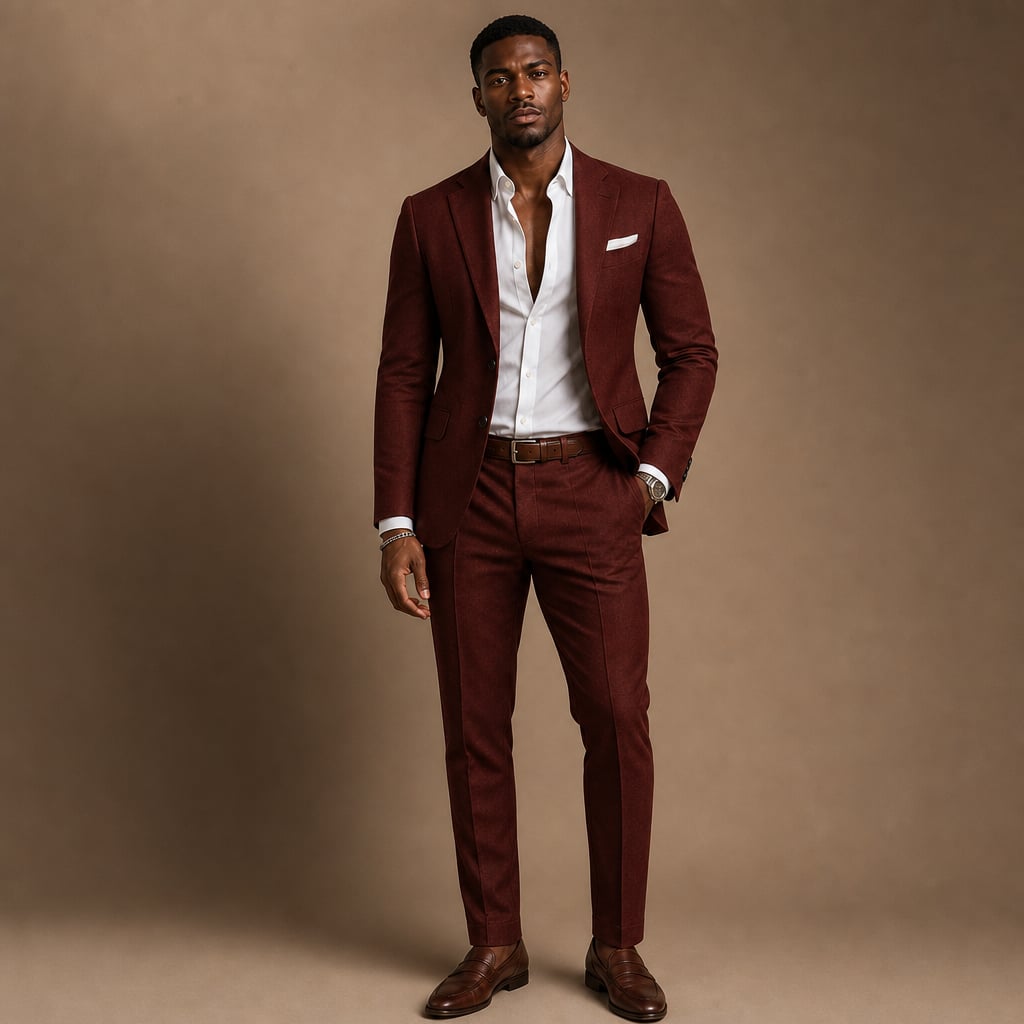 Two-Piece Blazer & Trouser Set Slim Fit Tailored Formal in Wine Red – Tarlano Premium Menswear