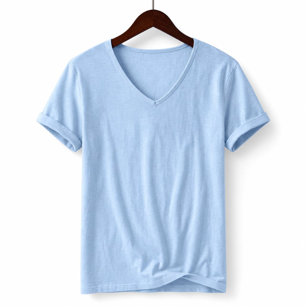 V-Neck Cotton Tee Relaxed Fit Blue – Product Photo