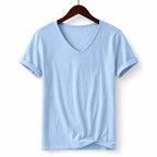 V-Neck Cotton Tee Relaxed Fit Blue – Product Photo
