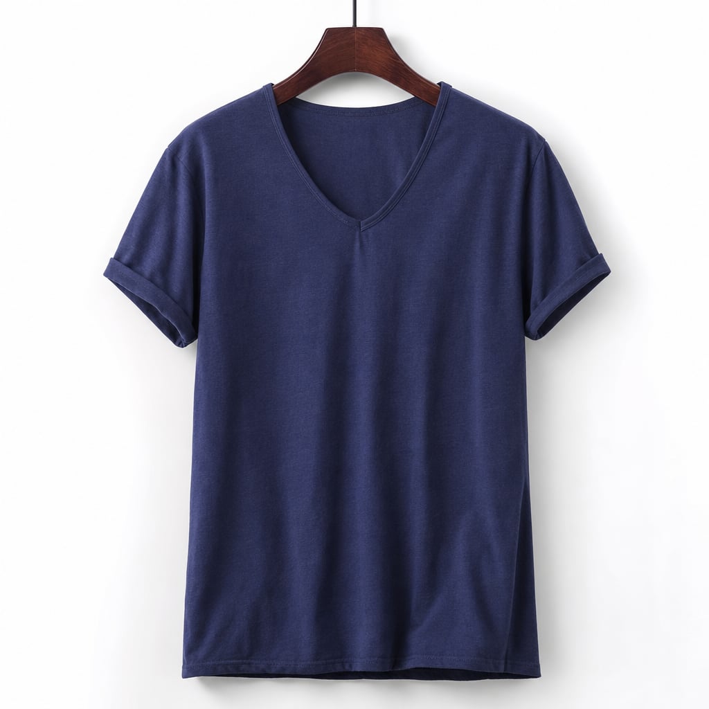 V-Neck Cotton Tee Relaxed Fit Navy blue – Product Photo