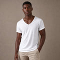 V-Neck Cotton Tee Relaxed Fit White – Side Angle View