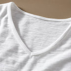 V-Neck Cotton Tee Relaxed Fit White – Fabric and Detail Close-Up