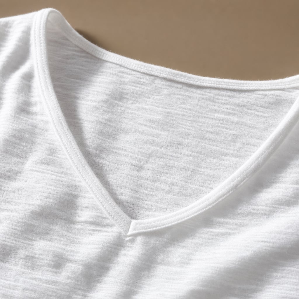 V-Neck Cotton Tee Relaxed Fit White – Fabric and Detail Close-Up