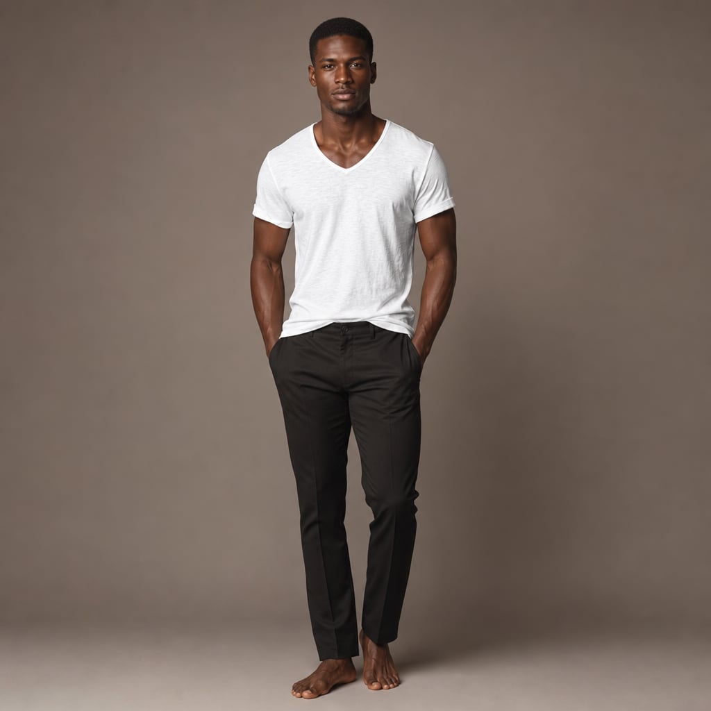 V-Neck Cotton Tee Relaxed Fit White – Full Look