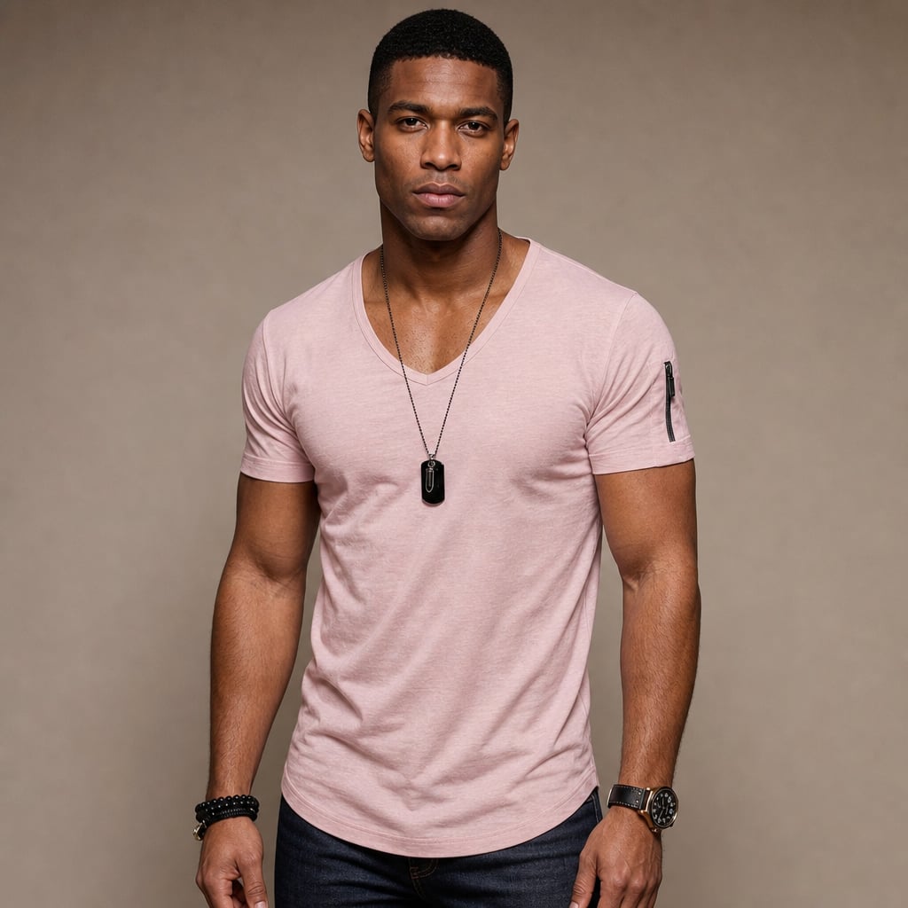 V-Neck Muscle Tee Stretch Fabric Slim Fit in Pink – Tarlano Premium Menswear