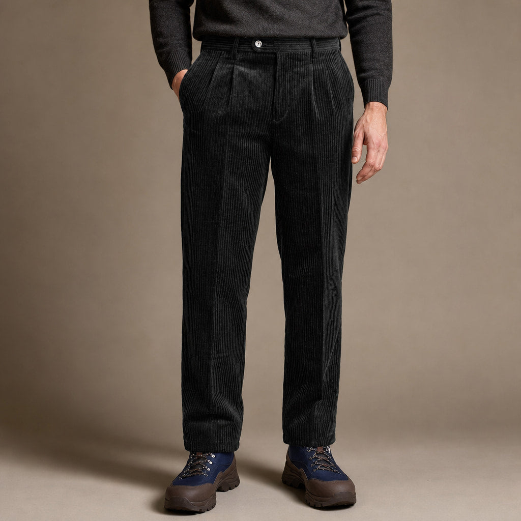 Corduroy Pants Pleated Front Classic Fit in Black – Tarlano Premium Menswear