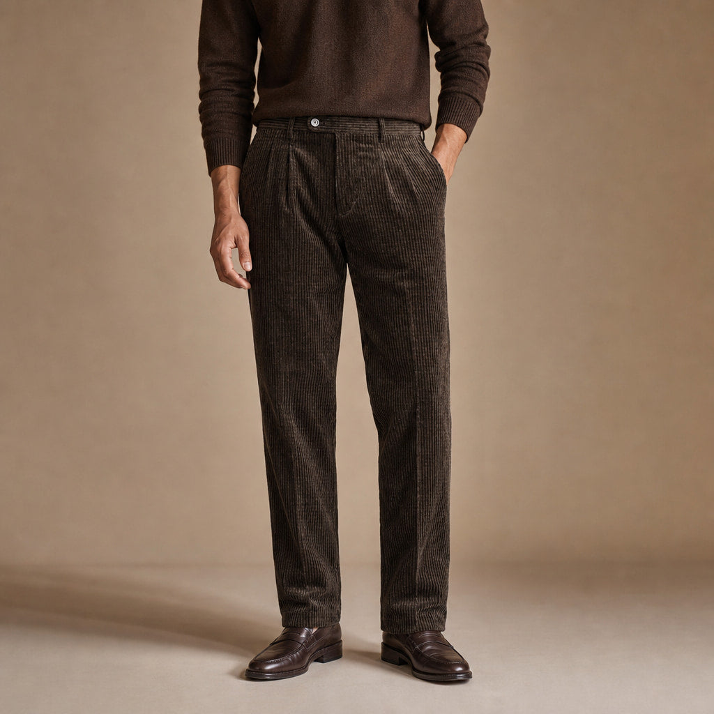 Corduroy Pants Pleated Front Classic Fit in Brown – Tarlano Premium Menswear