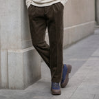 Corduroy Pants Pleated Front Classic Fit Brown – Styled Editorial Shot