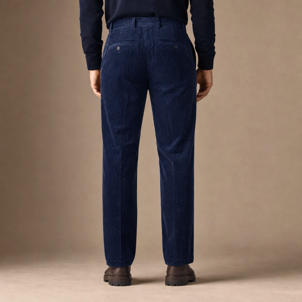 Corduroy Pants Pleated Front Classic Fit Navy – Full Look