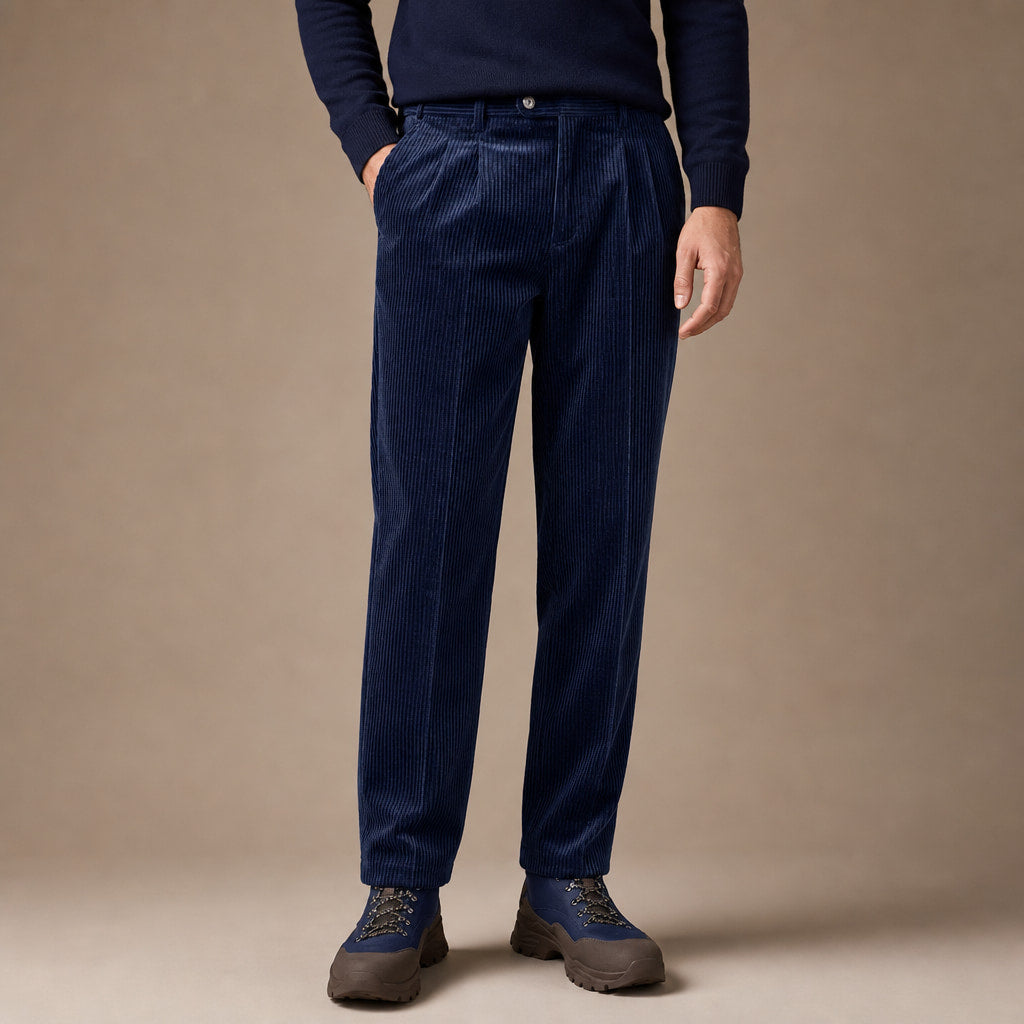 Corduroy Pants Pleated Front Classic Fit Navy – Product Photo