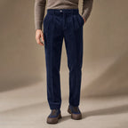 Corduroy Pants Pleated Front Classic Fit in Navy – Tarlano Premium Menswear