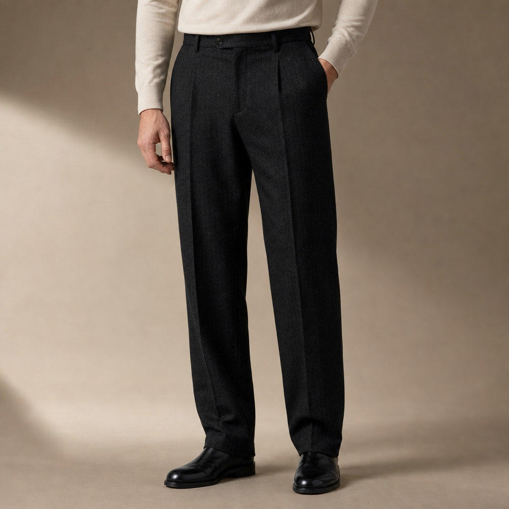 Dress Pants Herringbone Pleated Front in Black – Tarlano Premium Menswear