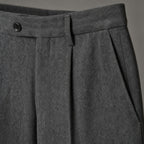 Dress Pants Herringbone Pleated Front Dark Grey – Fabric and Detail Close-Up