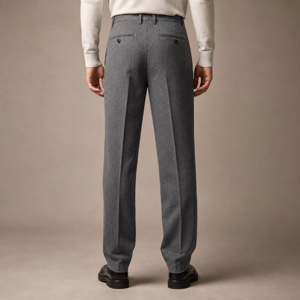Dress Pants Herringbone Pleated Front Dark Grey – Full Look