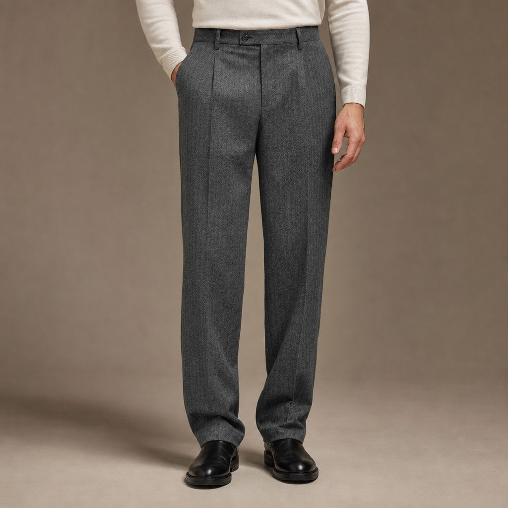 Dress Pants Herringbone Pleated Front Dark Grey – Product Photo