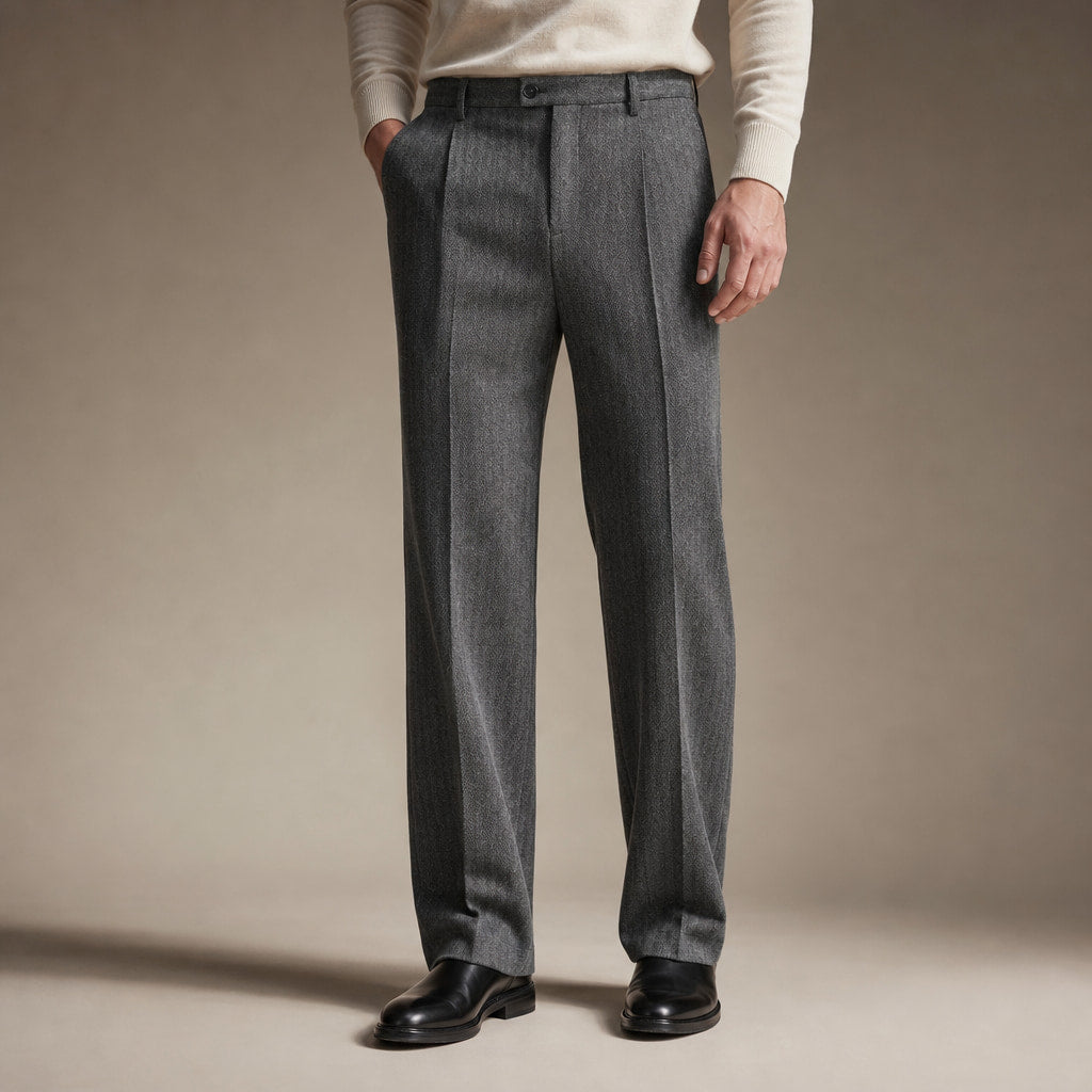 Dress Pants Herringbone Pleated Front in Dark Grey – Tarlano Premium Menswear