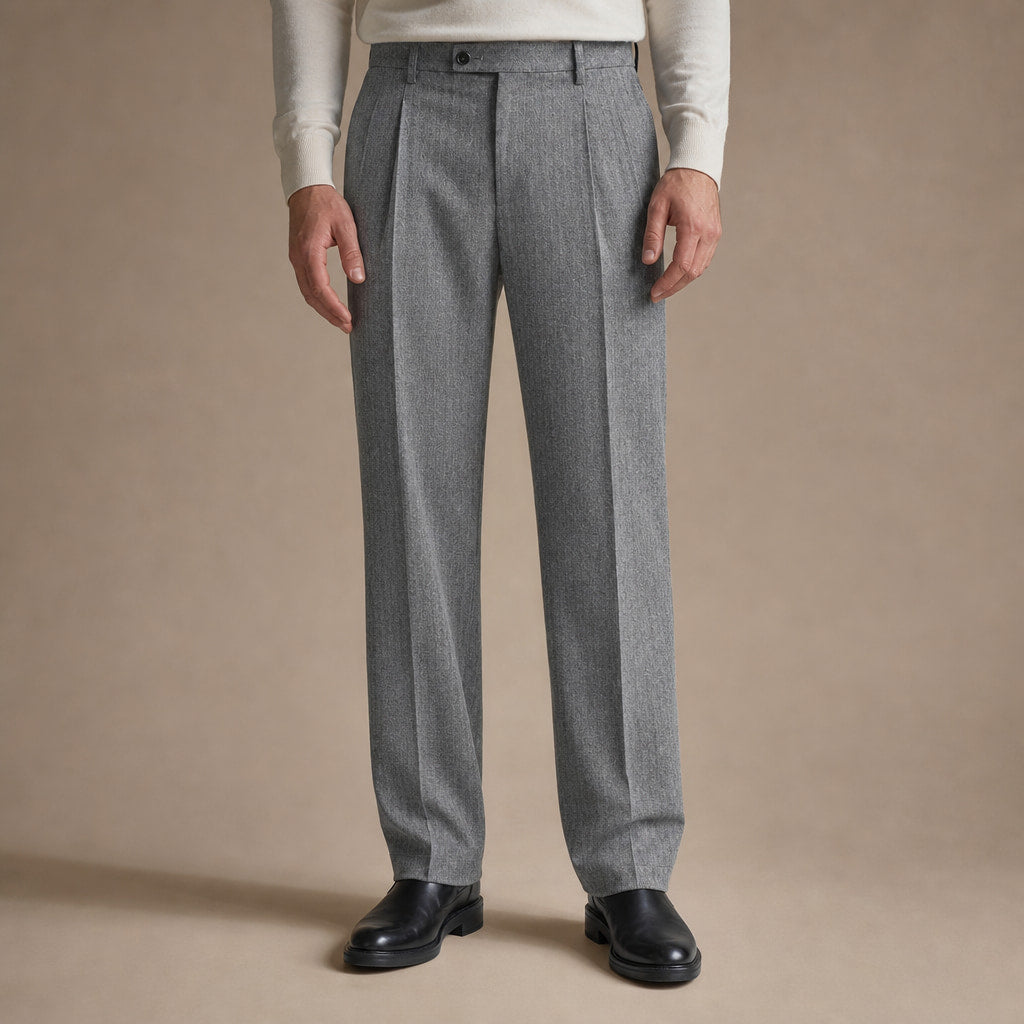 Dress Pants Herringbone Pleated Front Grey – Product Photo