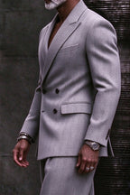 Varden | Double Breasted Suit Herringbone Light Gray – Styled Editorial Shot