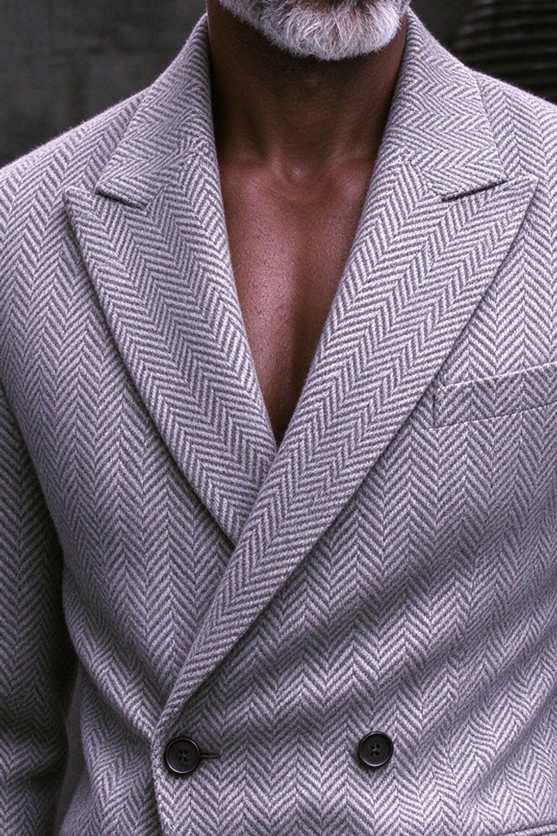 Varden | Double Breasted Suit Herringbone Light Gray – Product Photo