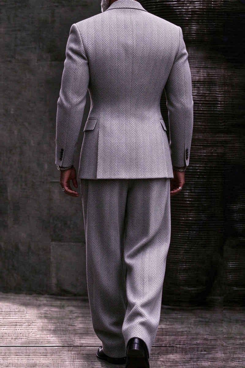 Varden | Double Breasted Suit Herringbone Light Gray – Product Photo