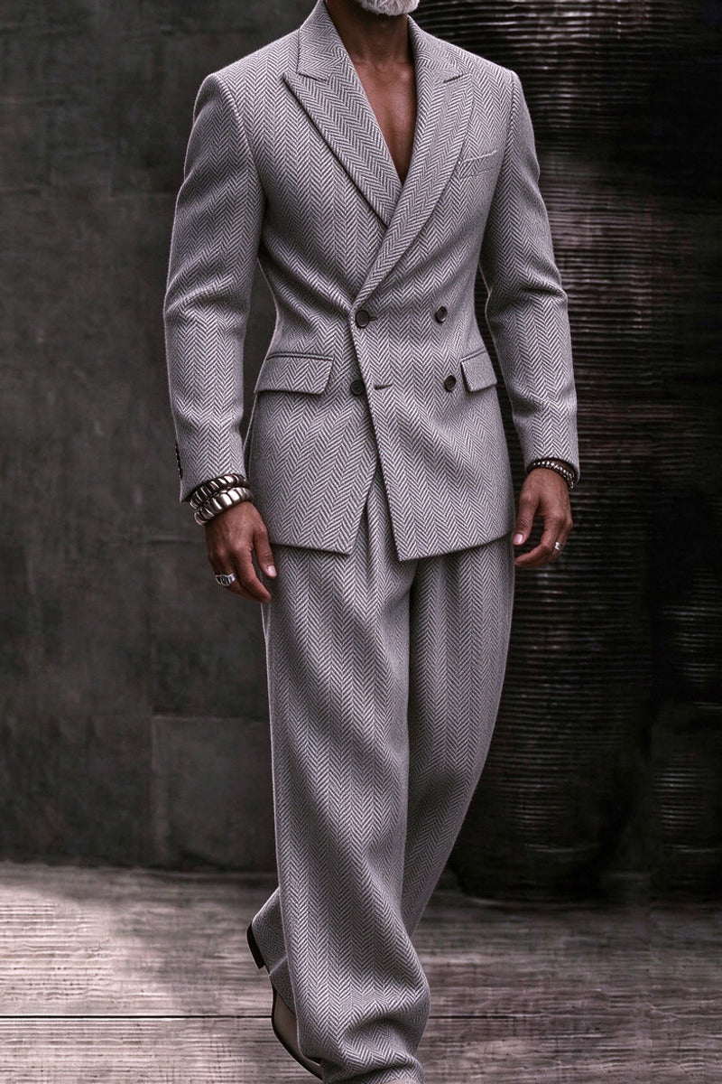 Varden | Double Breasted Suit Herringbone Light Gray – Premium Editorial