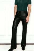 Vareno | Leather Flared Trousers Black – Product Photo