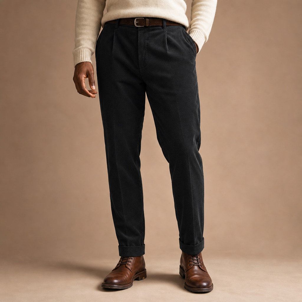 Corduroy Pants Pleated Front in Black – Tarlano Premium Menswear