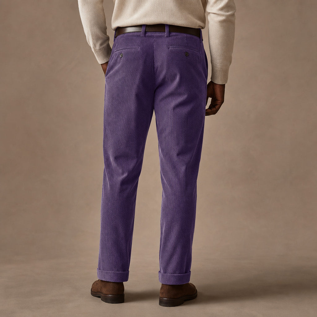 Corduroy Pants Pleated Front Purple – Full Look
