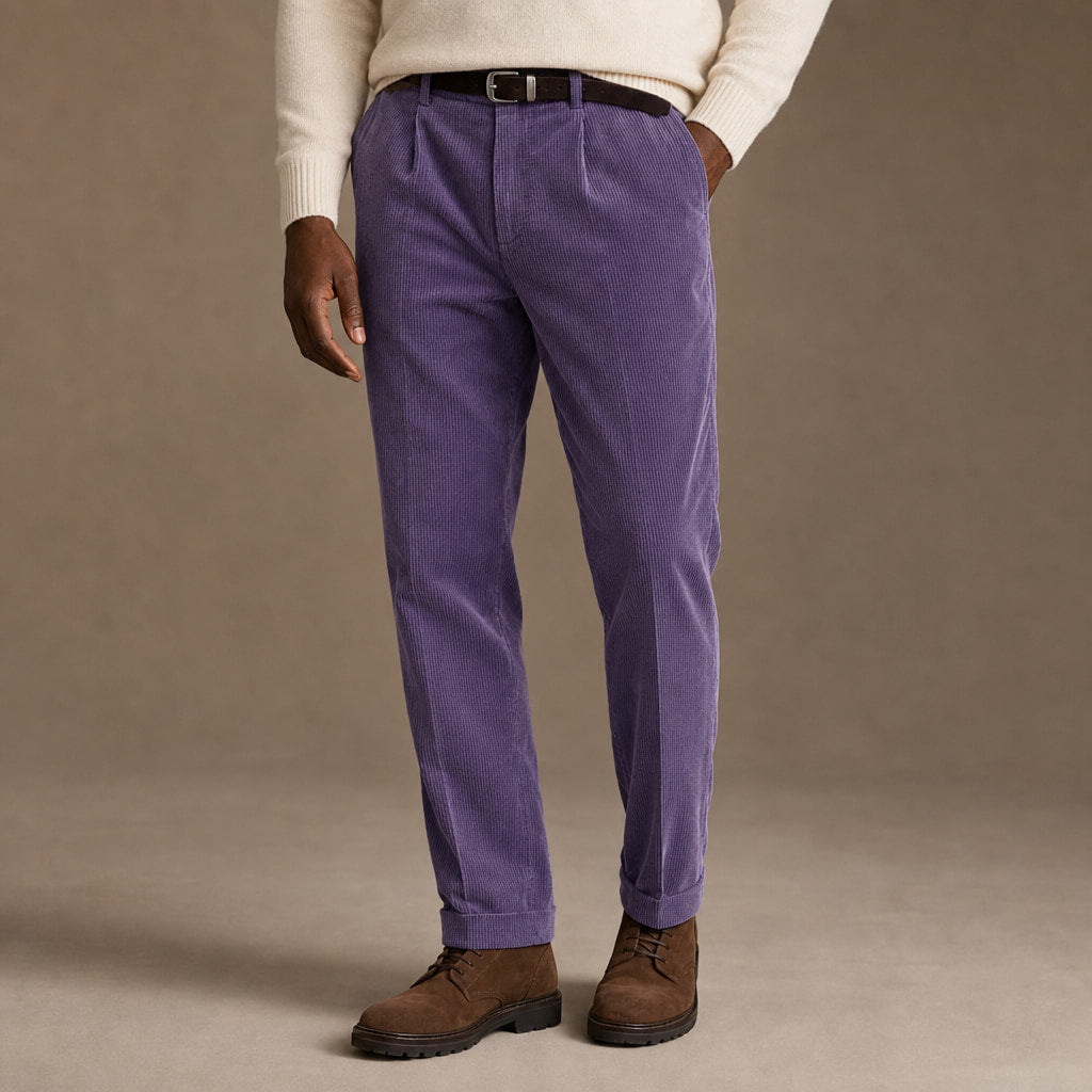 Corduroy Pants Pleated Front Purple – Product Photo