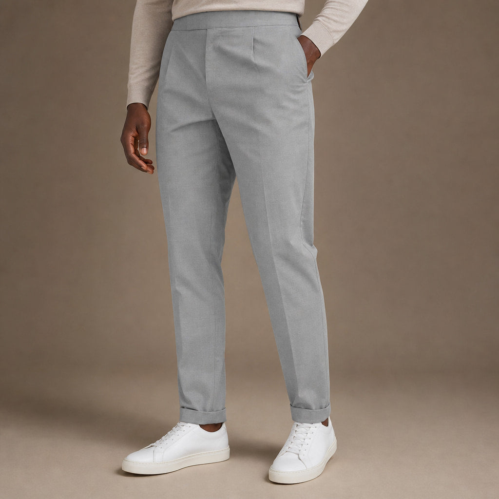 Dress Pants Pleated Front Light Gray – Side Angle View