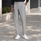 Dress Pants Pleated Front Light Gray – Styled Editorial Shot