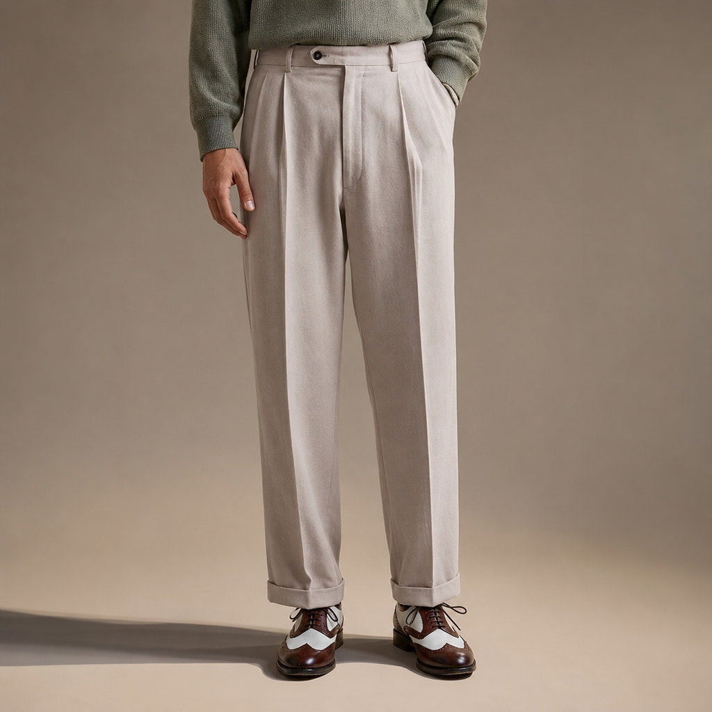 Dress Pants Pleated Front Cuffed Hem in Beige – Tarlano Premium Menswear