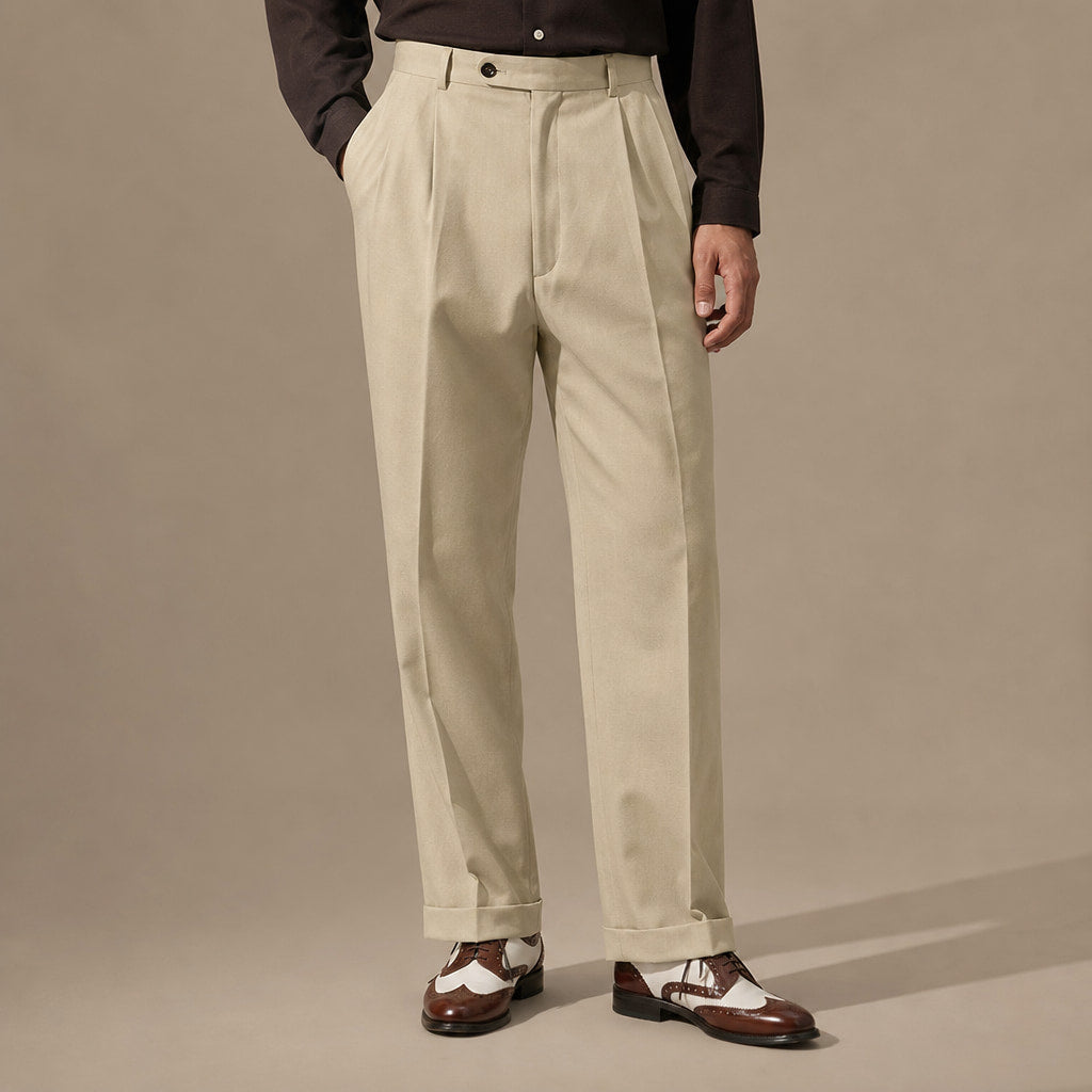 Dress Pants Pleated Front Cuffed Hem in Khaki – Tarlano Premium Menswear