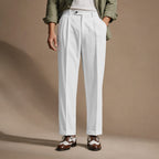 Dress Pants Pleated Front Cuffed Hem White – Product Photo