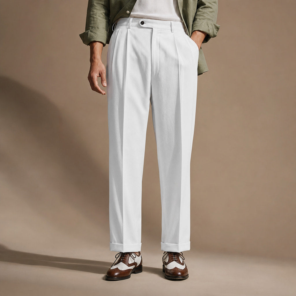 Dress Pants Pleated Front Cuffed Hem White – Product Photo