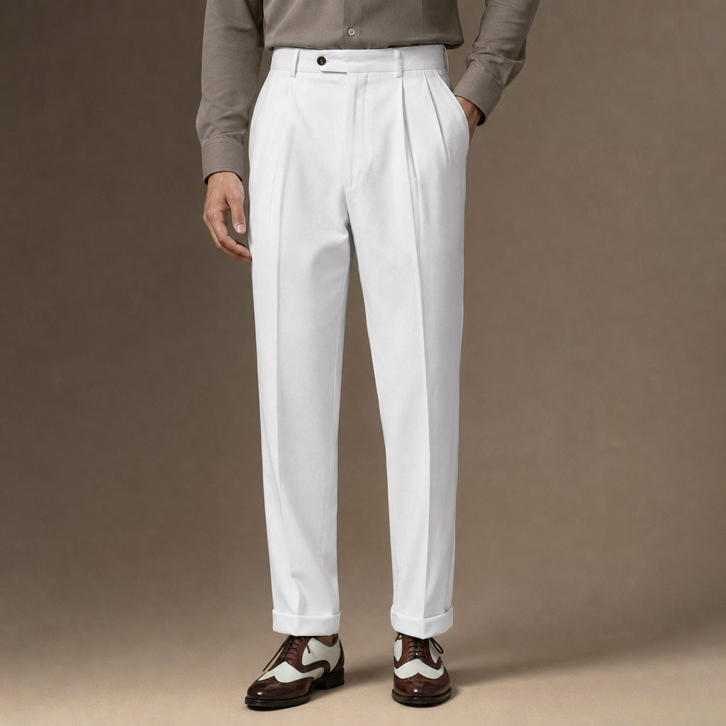 Dress Pants Pleated Front Cuffed Hem in White – Tarlano Premium Menswear