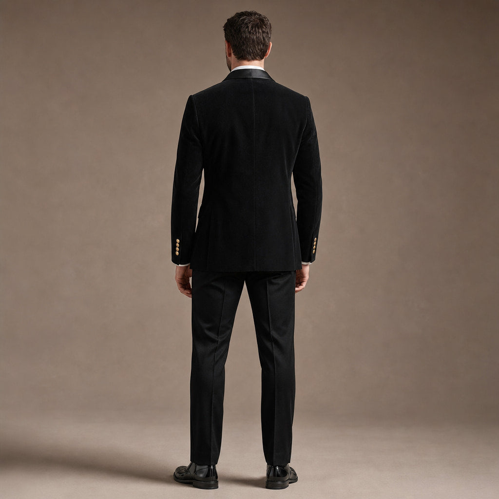 Velvet Tuxedo Jacket Shawl Lapel Black – Side Angle View