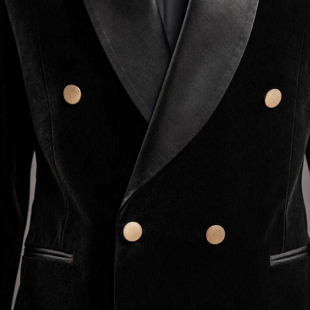 Velvet Tuxedo Jacket Shawl Lapel Black – Fabric and Detail Close-Up
