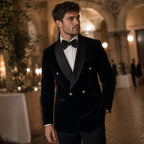 Velvet Tuxedo Jacket Shawl Lapel Black – Styled Editorial Shot