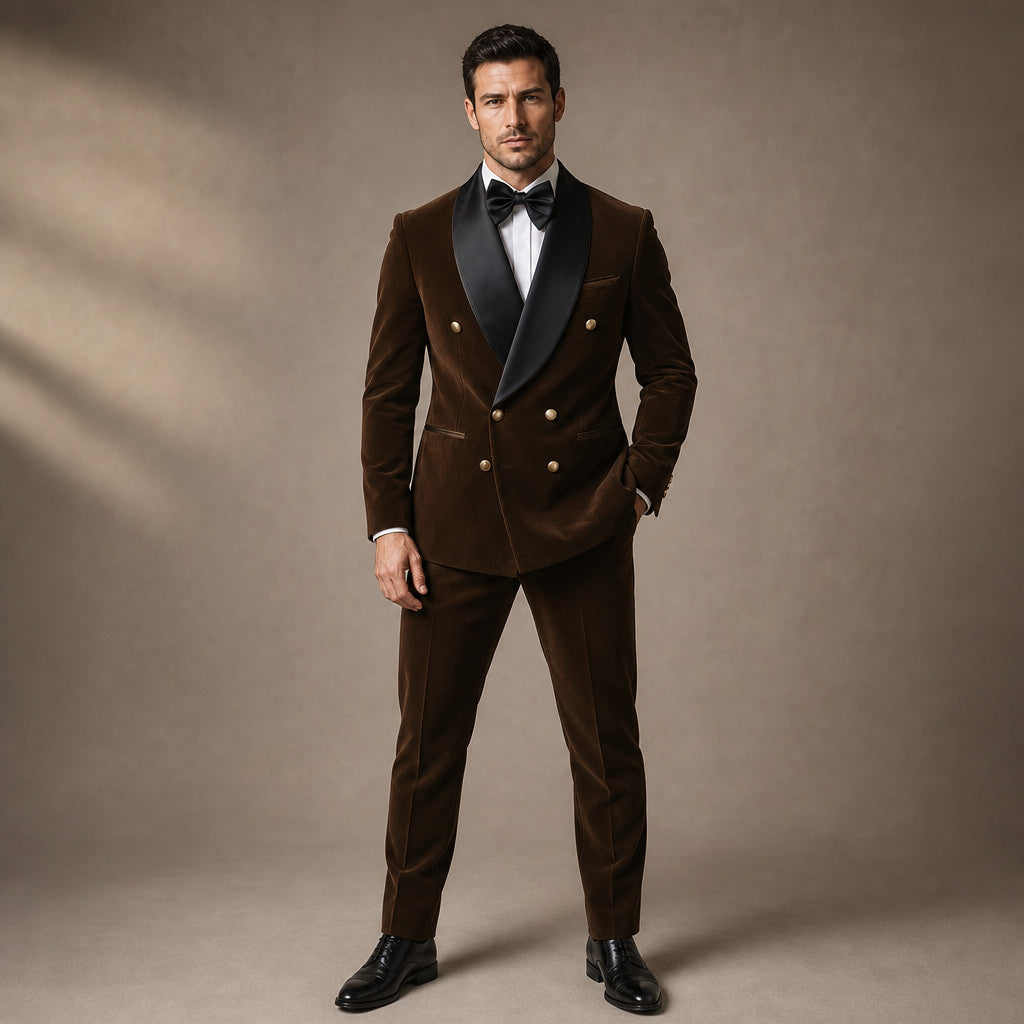 Velvet Tuxedo Jacket Shawl Lapel in Brown – Tarlano Premium Menswear