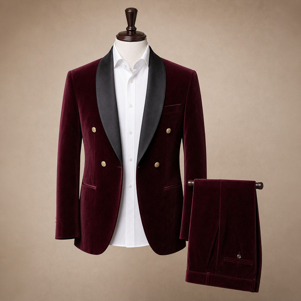 Velvet Tuxedo Jacket Shawl Lapel Burgundy – Product Photo