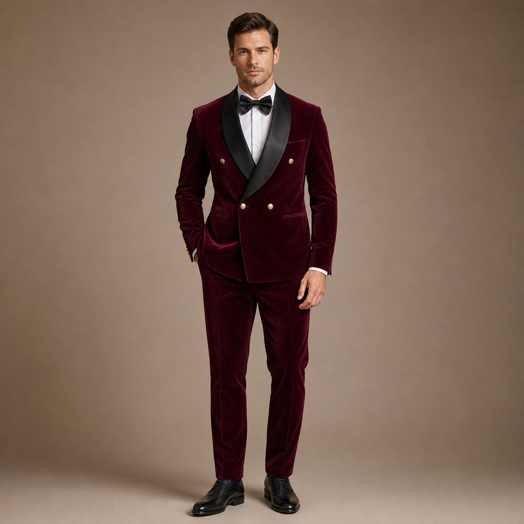 Velvet Tuxedo Jacket Shawl Lapel in Burgundy – Tarlano Premium Menswear