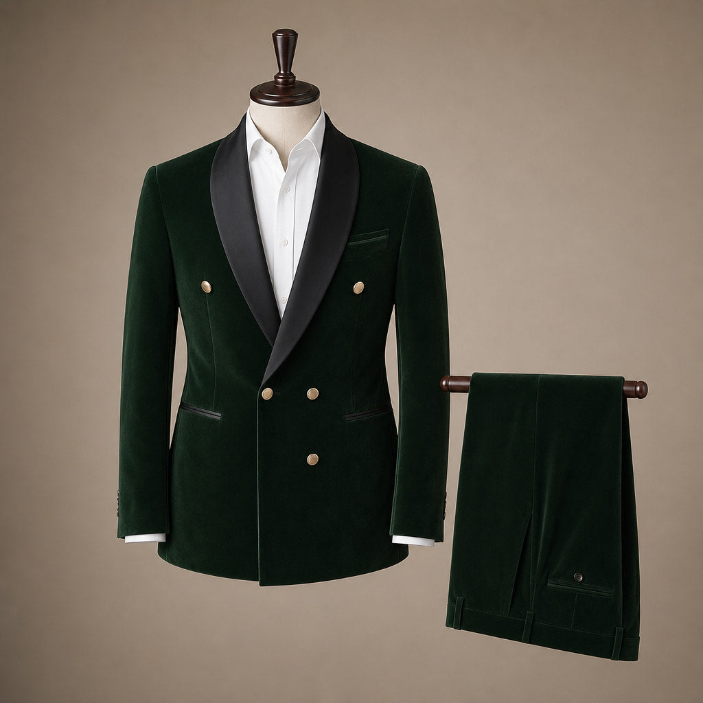 Velvet Tuxedo Jacket Shawl Lapel Dark Green – Product Photo
